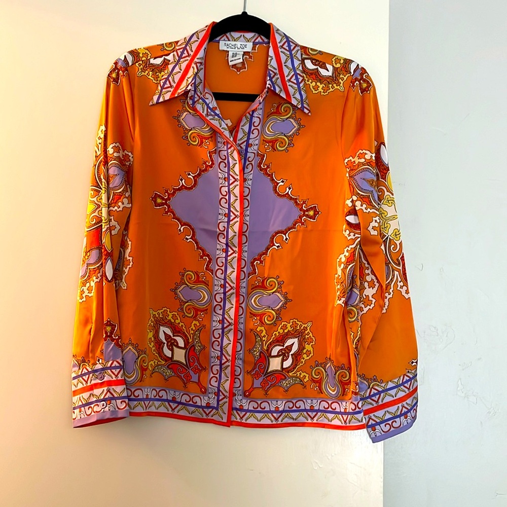 Multicolor scarf print silky blouse